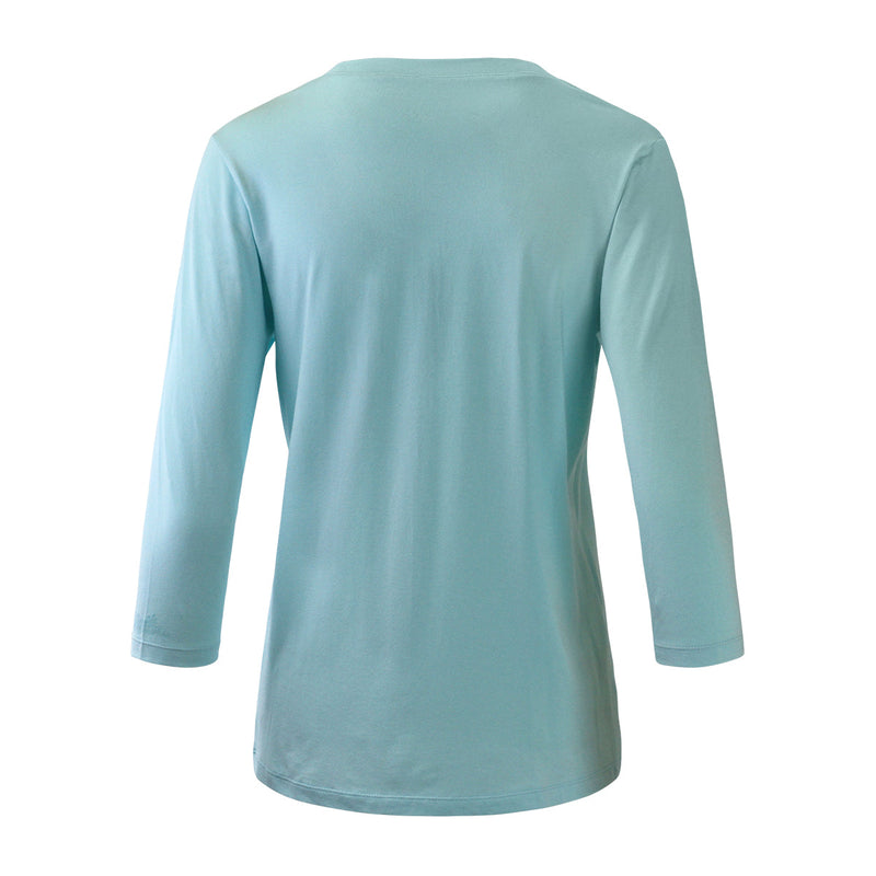 Back of the Women's 3/4 Sleeve V-Neck R&R Tee in Glacier|glacier