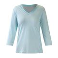 Women's 3/4 Sleeve V-Neck R&R Tee in Glacier Stripe|glacier-stripe