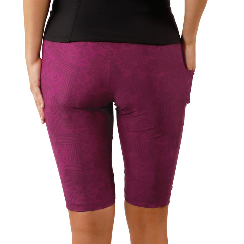 back view of Women's Active Swim Jammerz in Wine Lattice|wine-lattice