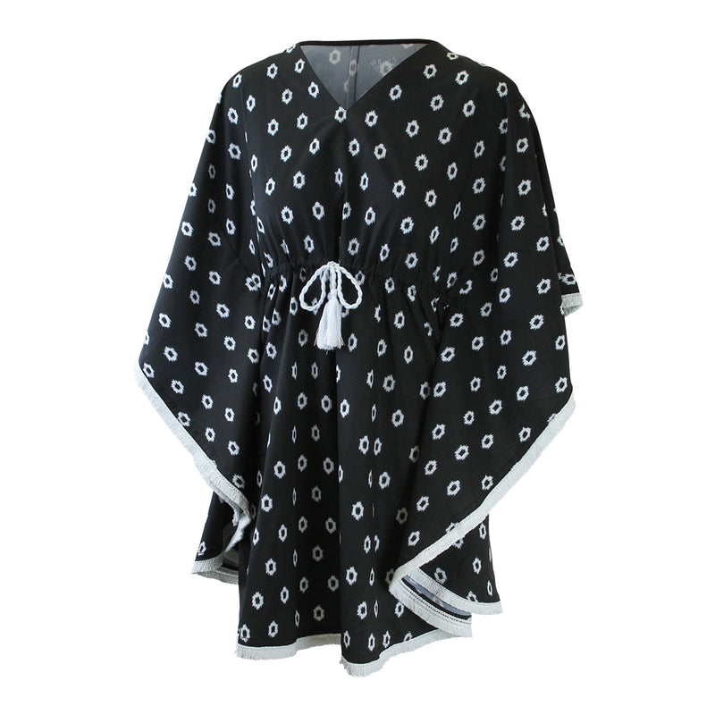 women's kaftan cover up in black boho dot|black-boho-dot