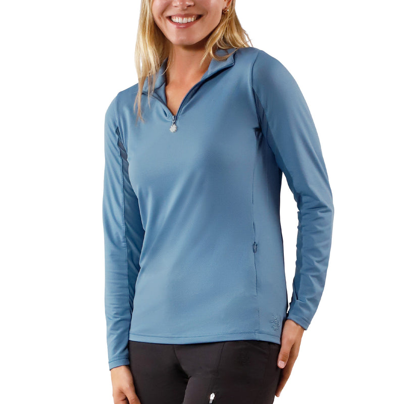 womens long sleeve quarter zip vented sun shirt in baltic|baltic