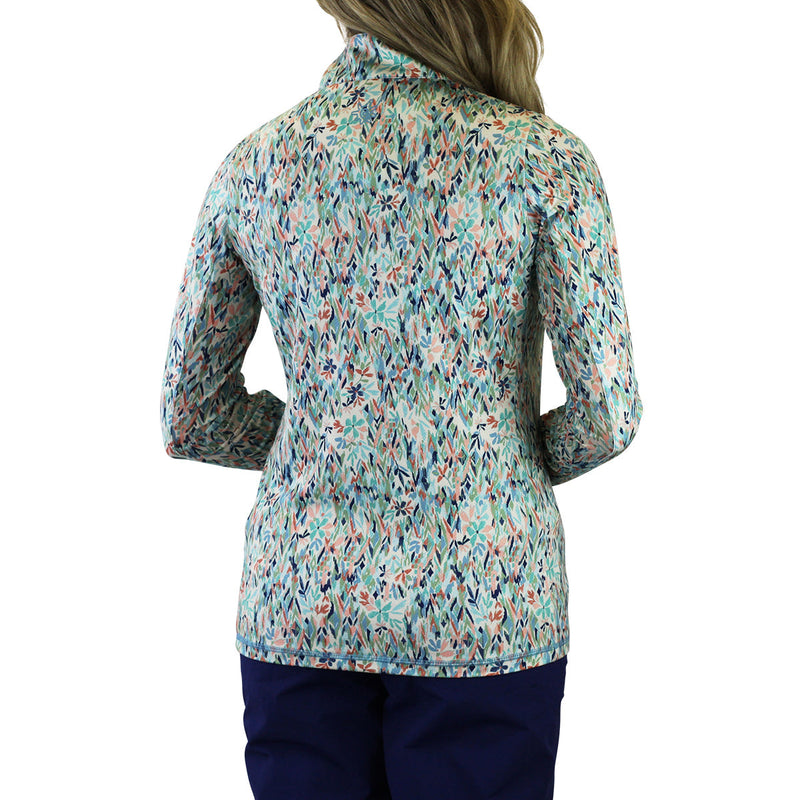 Back of the Women's Quarter Zip Vented Sun Shirt in Painted Eden|painted-eden