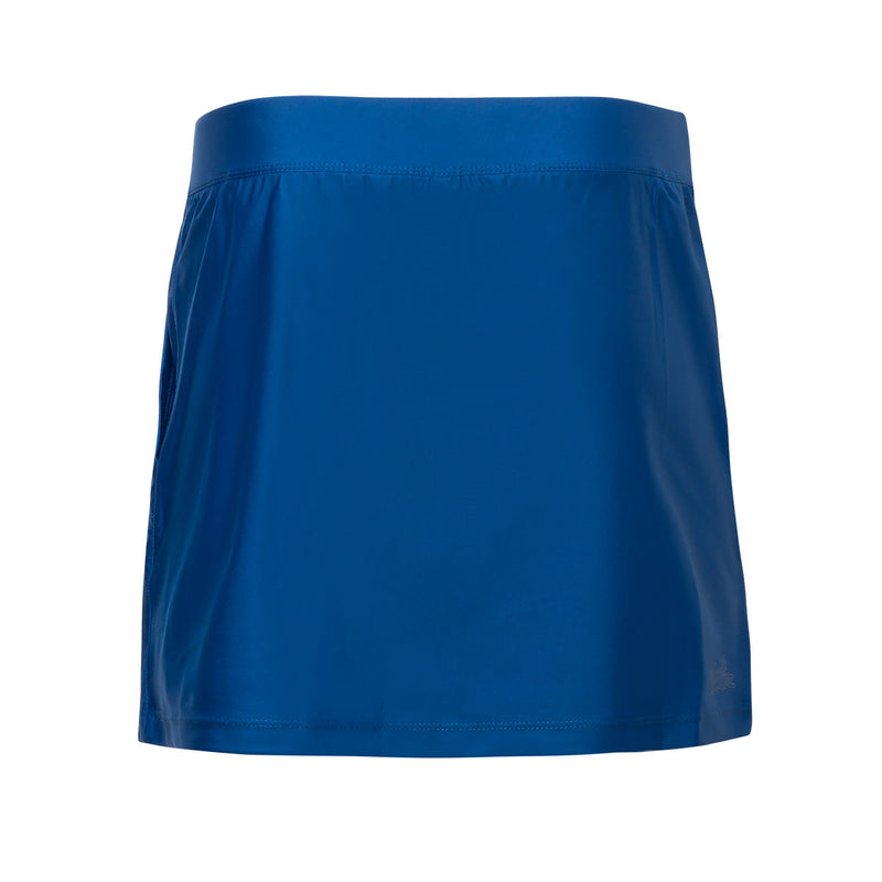 Back of the women's active swim skirt in navy blue|navy-blue