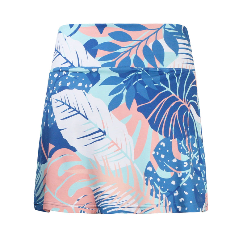 Back View of the Women's Travel Skort in Ocean Botanical|ocean-botanical