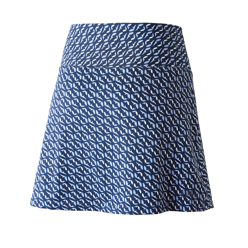 Back View of the Women's Travel Skort in Serenity Fish|serenity-fish