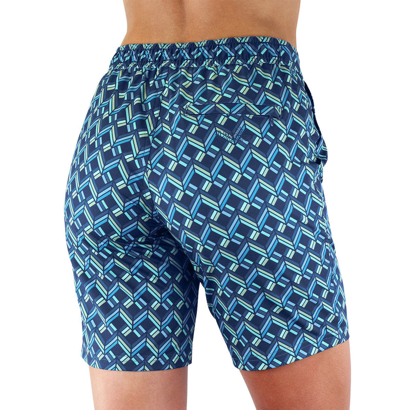 Back View of the Women's Board Shorts in Chevron Weave|chevron-weave