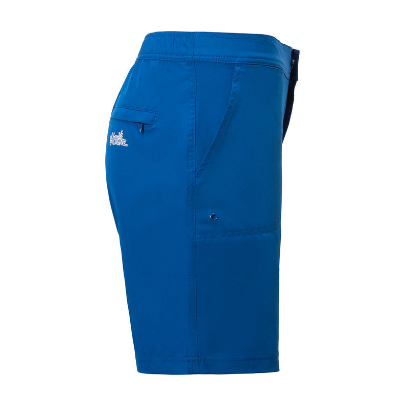 Side of the Women's Board Shorts in Navy Blue|navy-blue