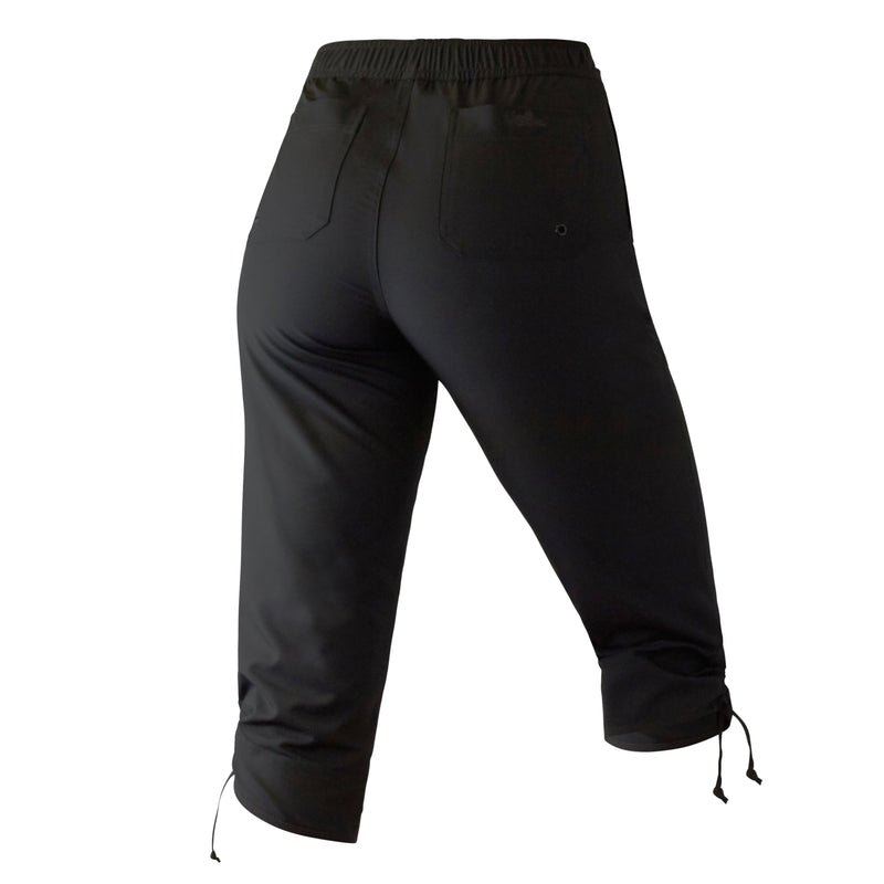 Back View of the Women's Beach Capris in Black|black