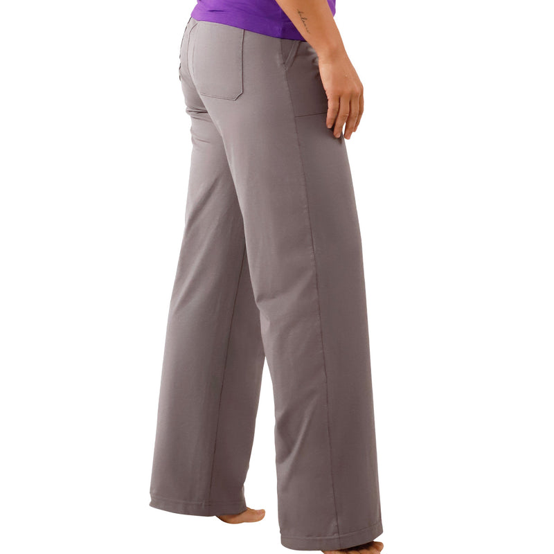 side view of womens walking capris in iron|iron