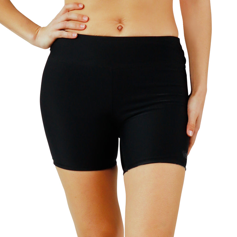 womens reversible active swim shorts in black|shadow-tropics-black