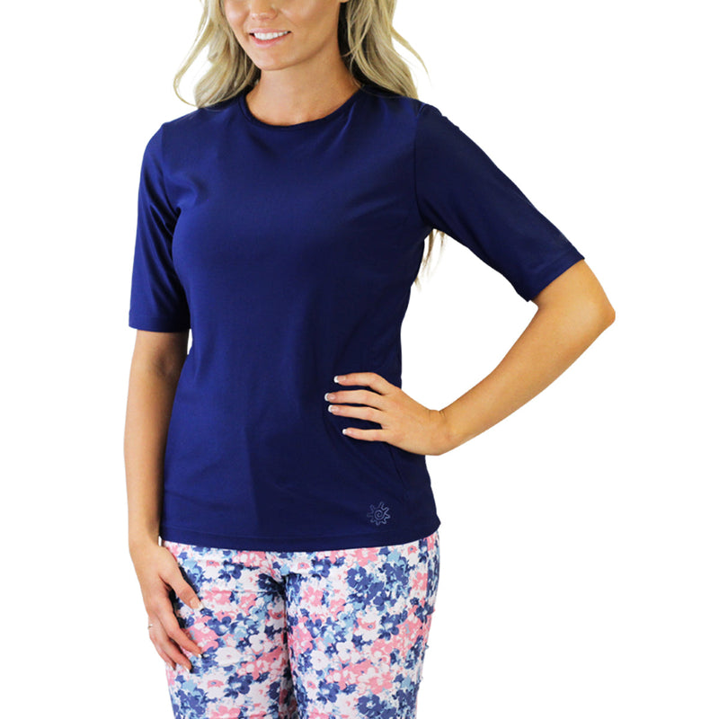 women's short sleeve crew swim shirt in dark navy|dark-navy