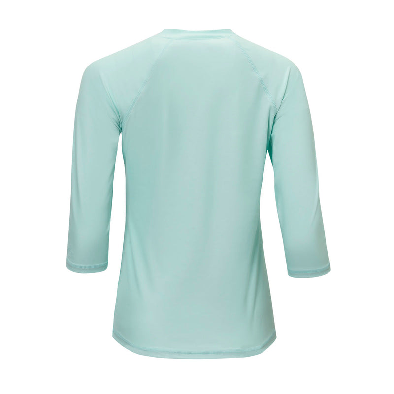 Back View of the Women's V-Neck Sun & Swim Shirt in Beach Glass|beach-glass