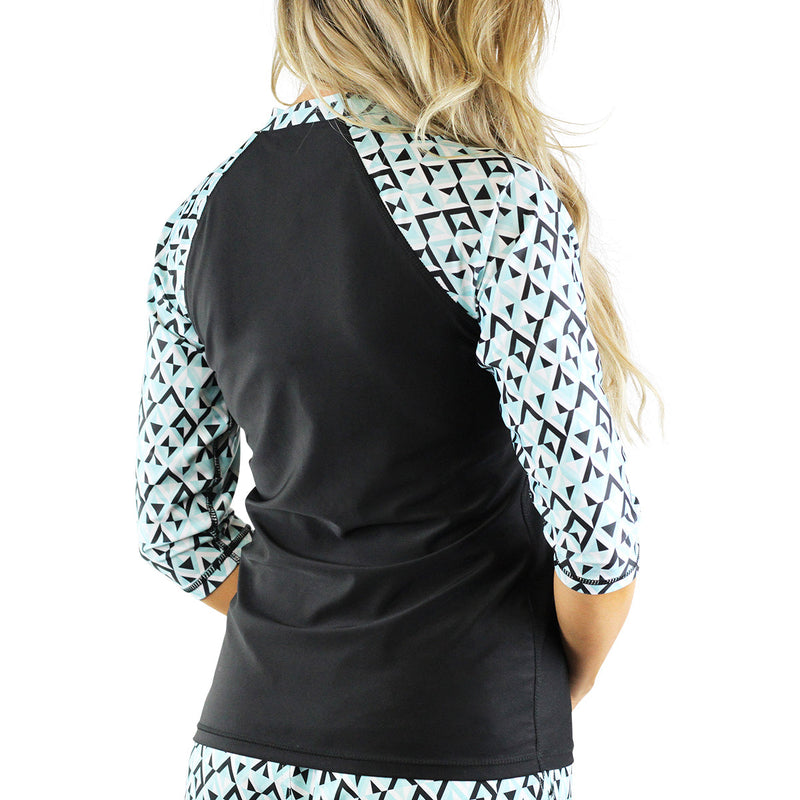 Back View of the Women's V-Neck Sun & Swim Shirt in Black Jewels|black-jewels