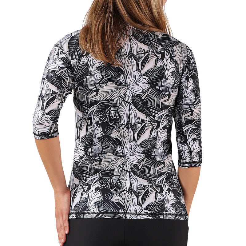 womens v neck sun swim shirt|woodblock-tropics