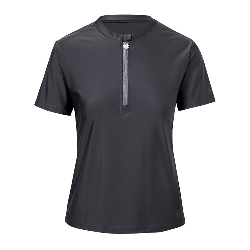 women's quarter zip crew swim shirt in charcoal|charcoal