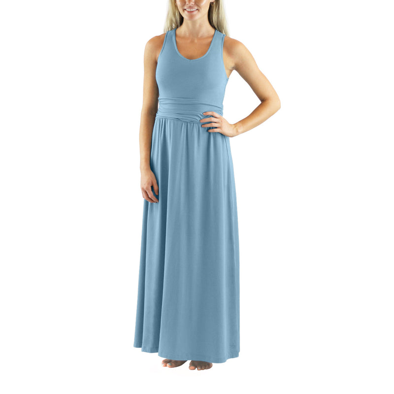 woman's v-neck maxi dress in lagoon|lagoon