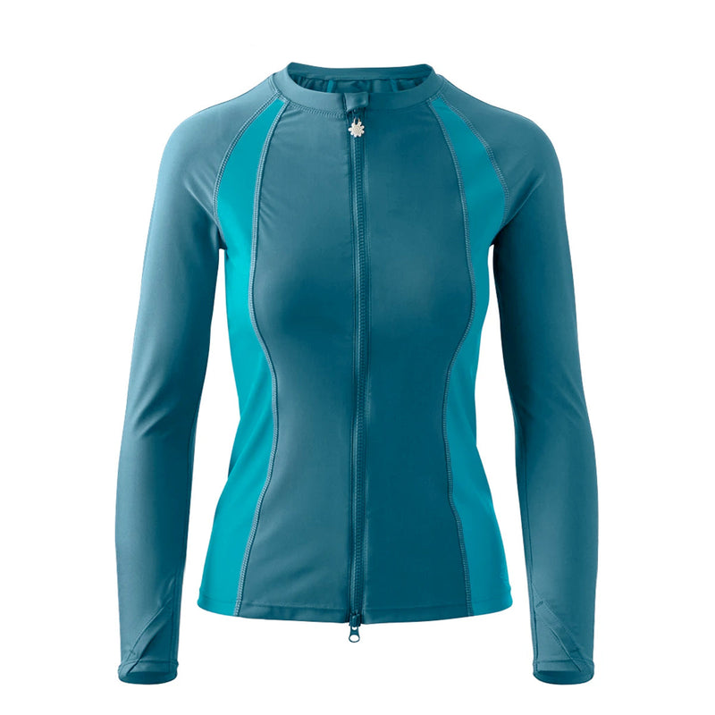 women's long sleeve rash guard in dark teal|dark-teal