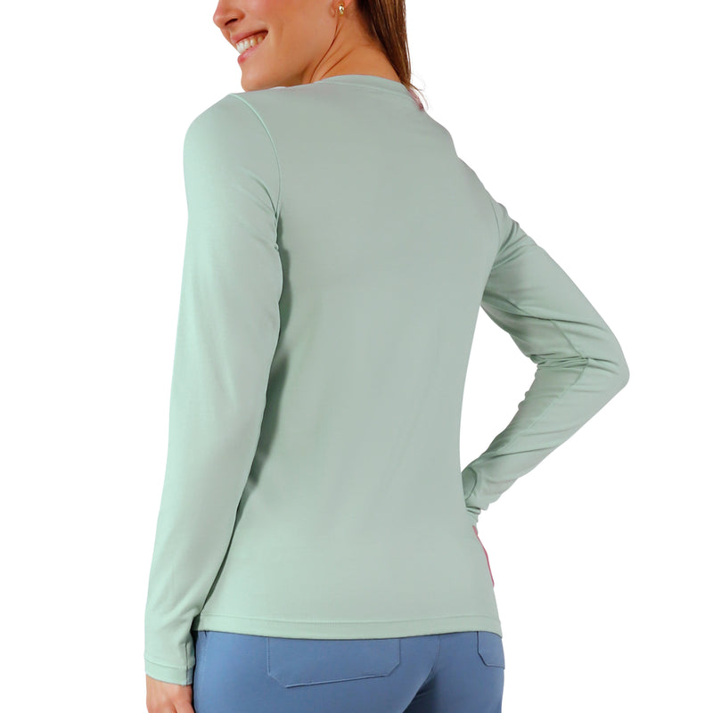 back view of womens long sleeve everyday tee in dewdrop|dewdrop
