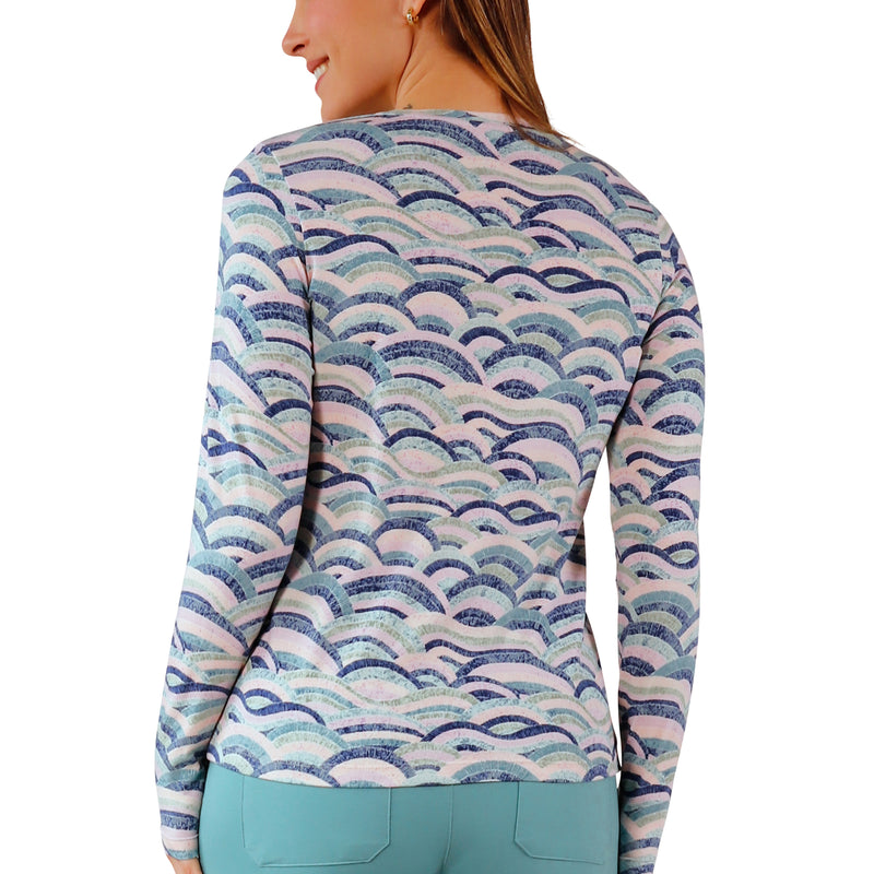 back view of womens long sleeve everyday tee in mosaic knolls|mosaic-knolls