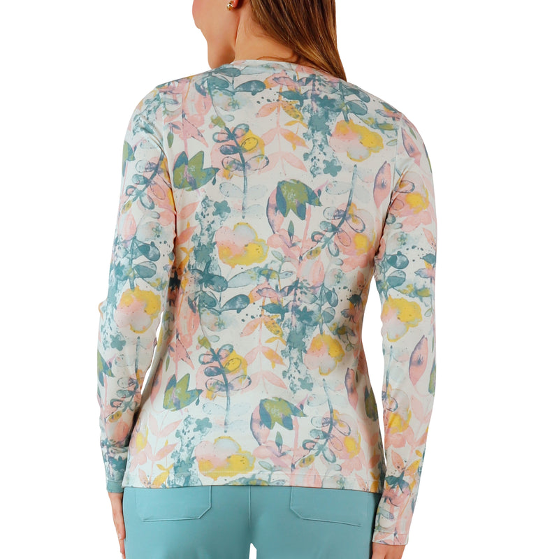 back view of womens long sleeve everyday tee in pressed flora|pressed-flora