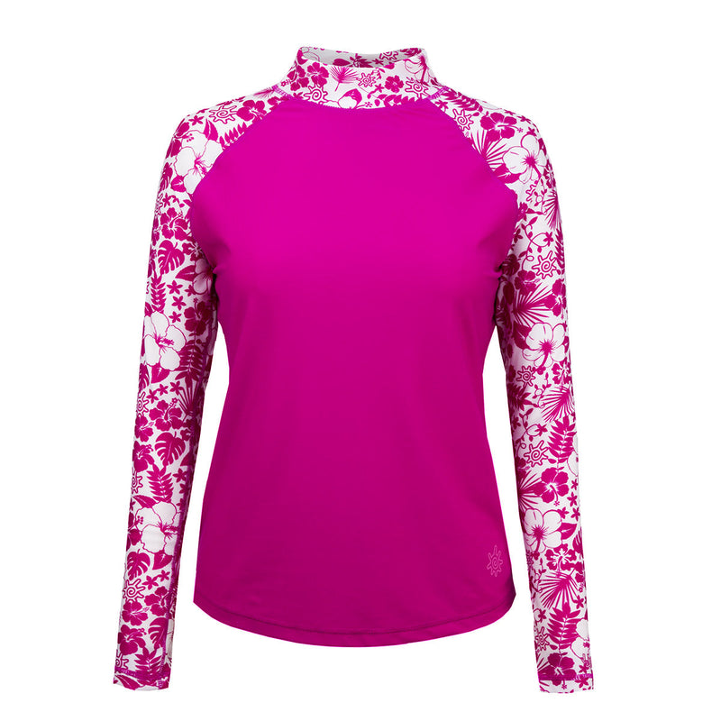 Women's Aloha Long Sleeve Sun & Swim Shirt in Hot Pink Aloha|hot-pink-aloha