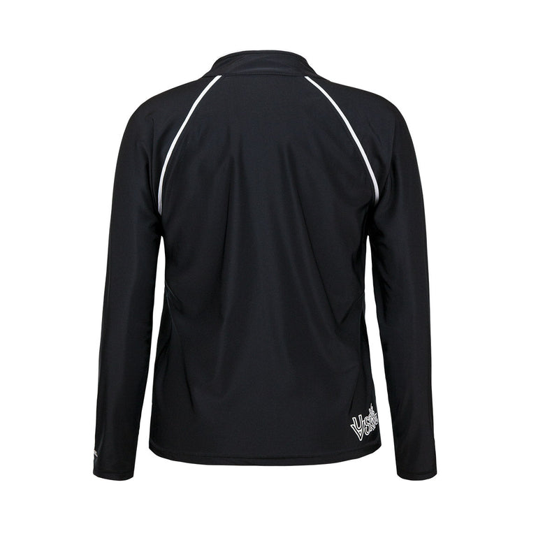 back of the women's swim jacket in black|black