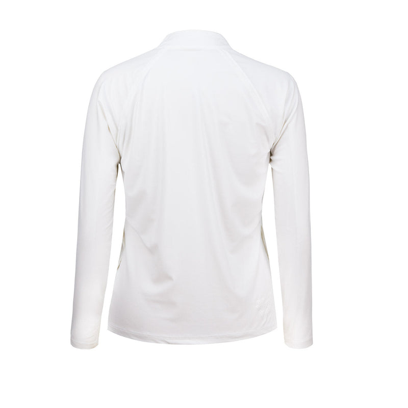 back of the women's swim jacket in white|white