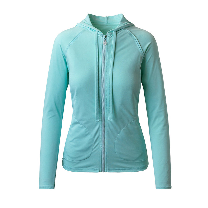 UV Skinz's women's hooded water jacket in beach glass|beach-glass