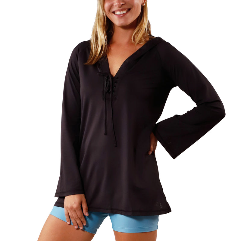 Women's Hooded Beach Cover Up in Black|black