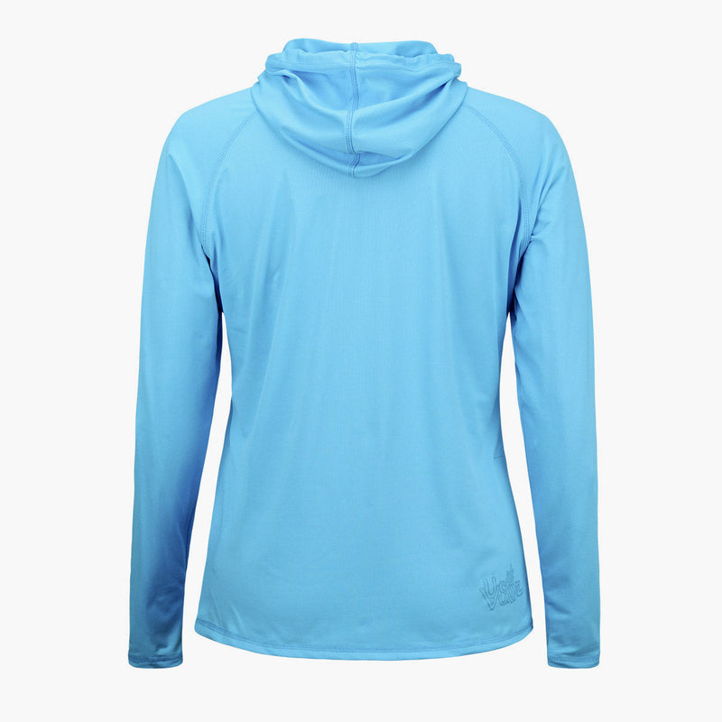 back of the women's pullover hoodie in aqua|aqua