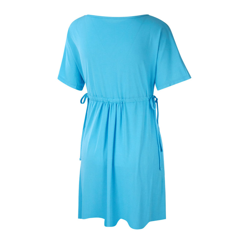 back of the women's sun dress in aqua|aqua