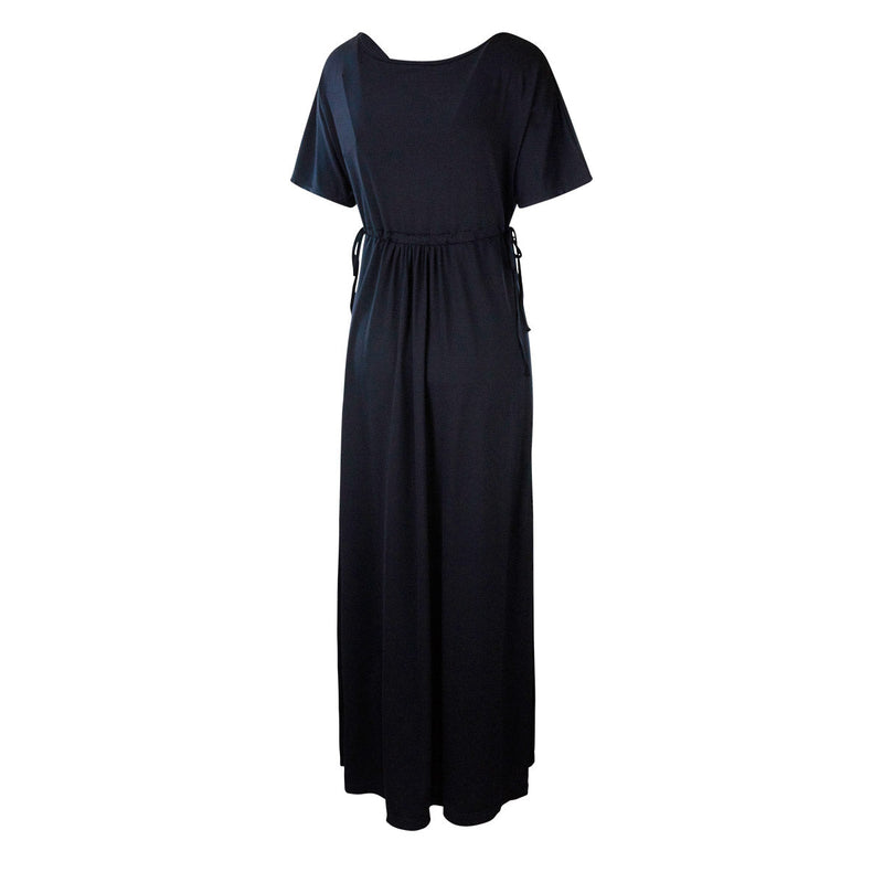 back of the women's maxi dress in black|black