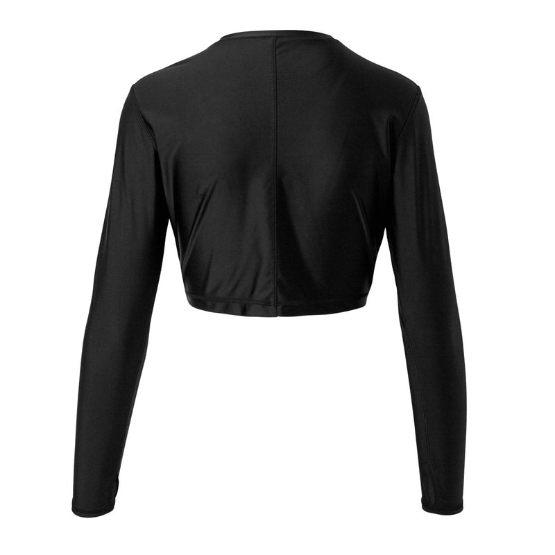 Back of the Women's Active Swim Shrug in Black|black