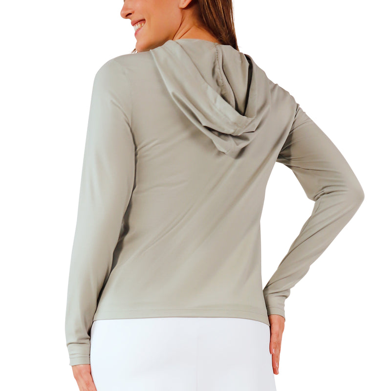 back view of women's everyday hooded jacket in agave|agave