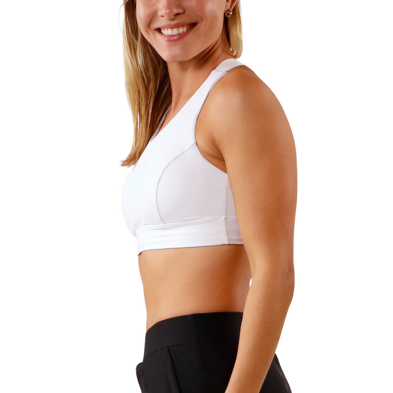 Women's side Active Swim Bra in White|white