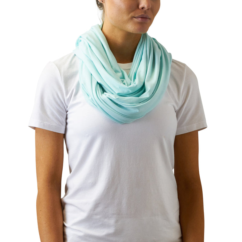 Women's sun shawl in beach glass worn as a scarf|beach-glass