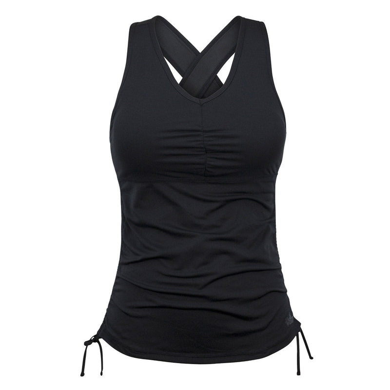 Women's ruched swim tank top in black|black