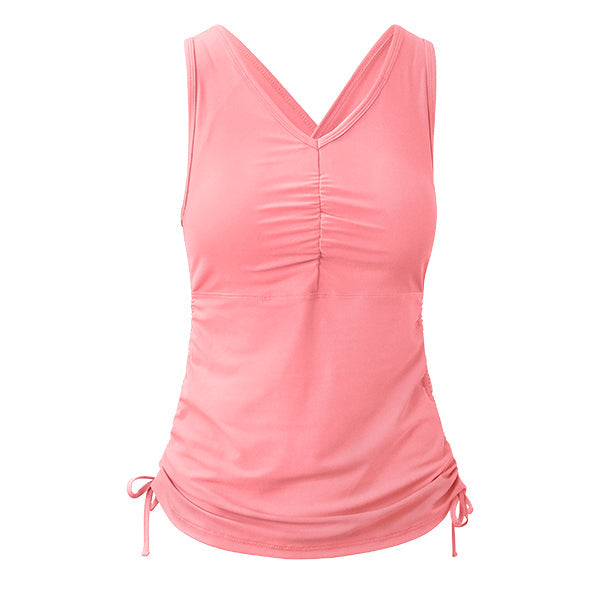 women's ruched swim tank top in flamingo|flamingo