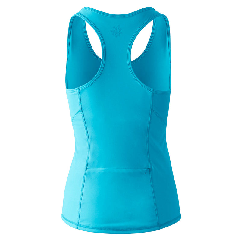 back of the women's swim tank in scuba blue|scuba-blue