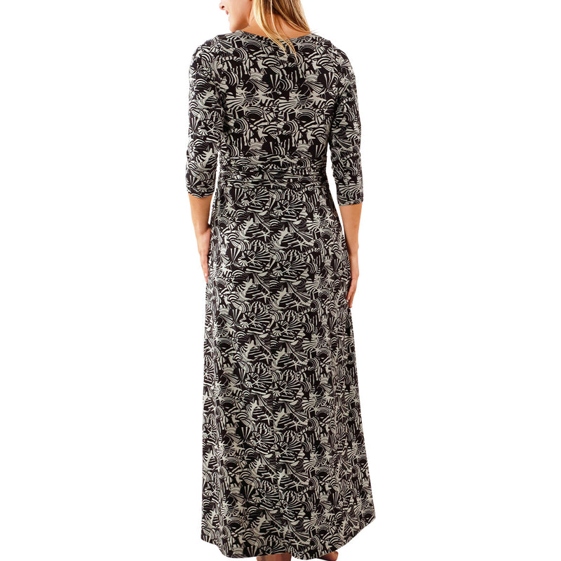 back view of womens scoop neck maxi dress in shadow shells|shadow-shells