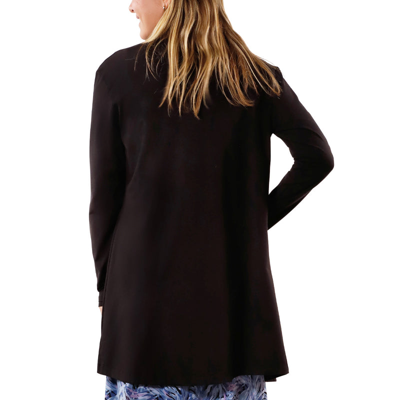 back view of womens everyday sun layer in black|black