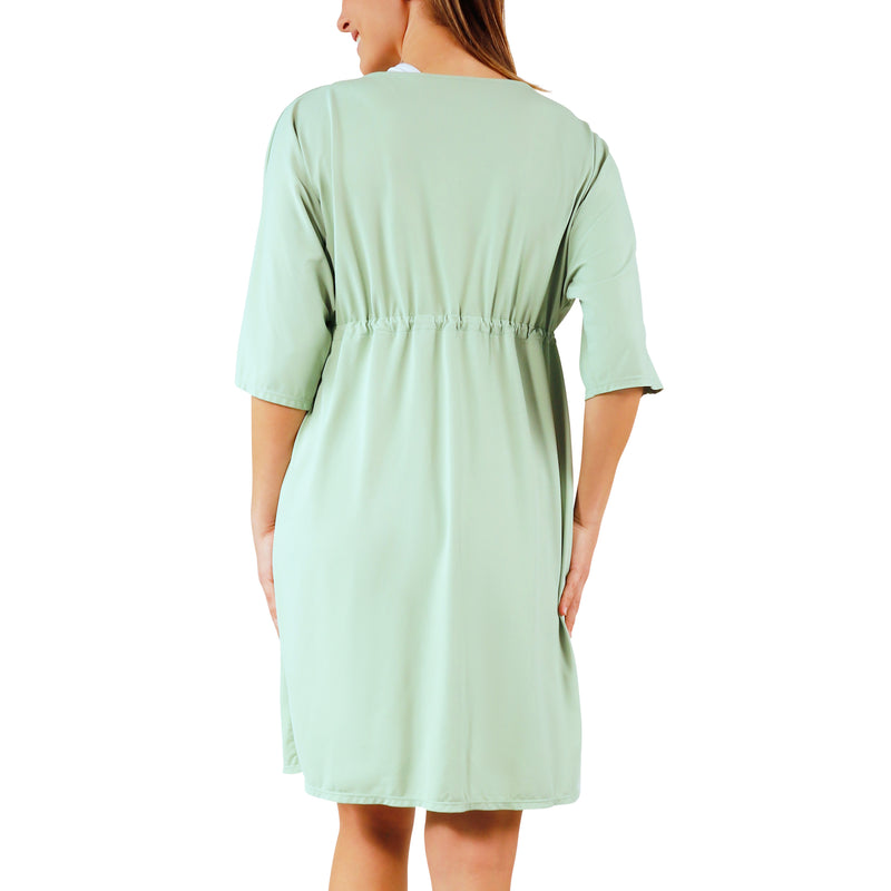 back view of women's front tie sun kimono in frosty green|frosty-green