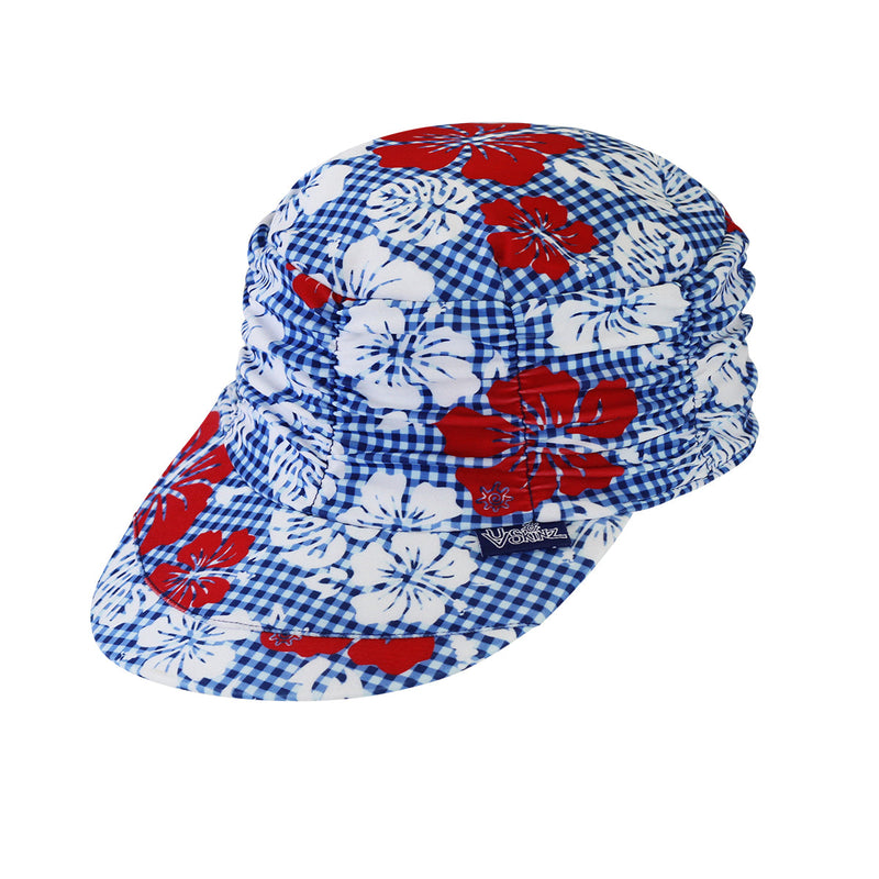 women's ruched swim/sun cap in red americana gingham|red-americana-gingham