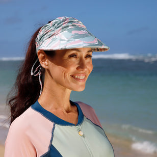 woman on beach in island canopy swim visor|island-canopy