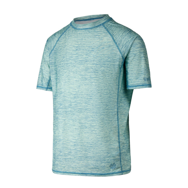 side view of the men's short sleeve swim shirt in lagoon jaspe|lagoon-jaspe