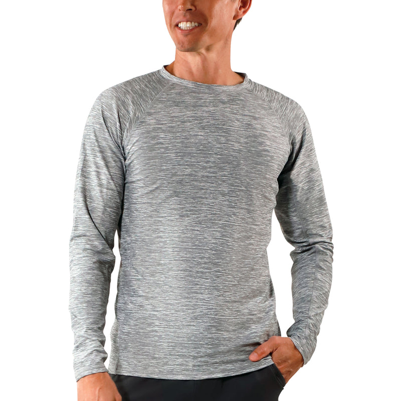 Men's long sleeve crew swim shirt in cool grey jaspe|cool-grey-jaspe