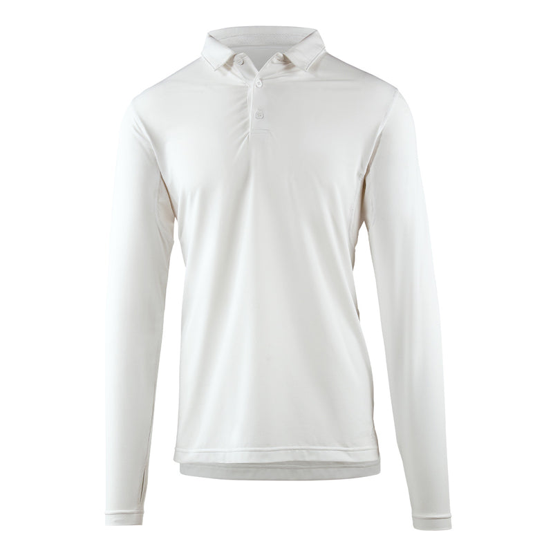 mens long sleeve performance polo shirt in white|white