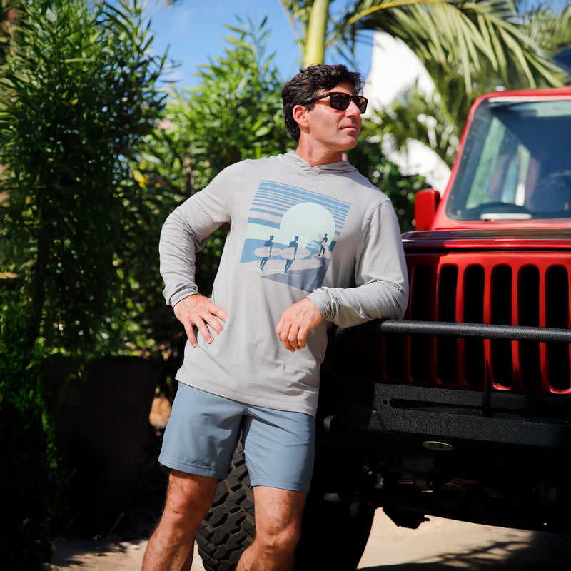 man by car in mirage adventure shorts|mirage