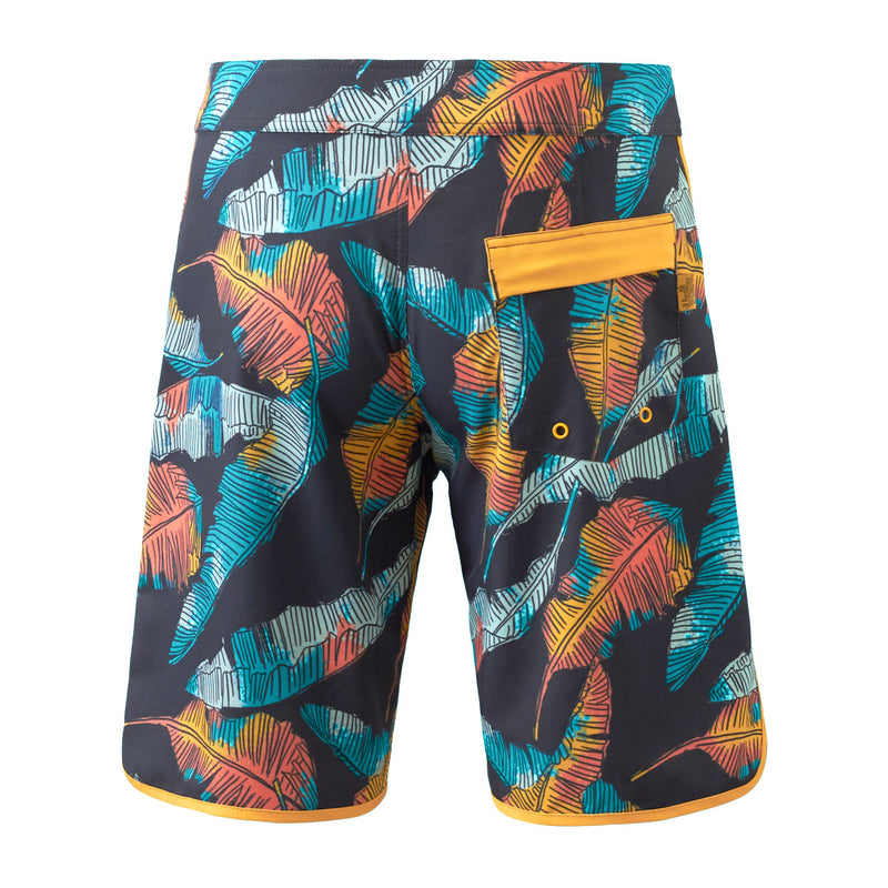 back view of the men's retro board shorts in baja leaf|baja-leaf