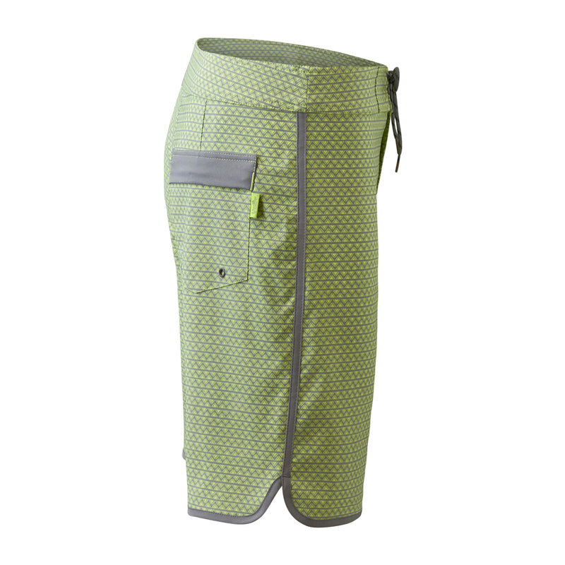 side view of the men's board shorts in electric green zigzag|electric-green-zigzag